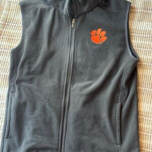 Clemson Tigers Gray Fleece Vest with orange Paw Embroidery